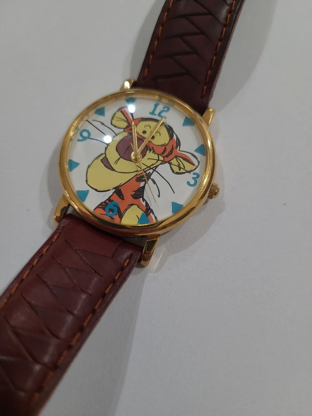 Timex Tigger Dial Watch with Gold-Tone Case and Brown Leather Strap